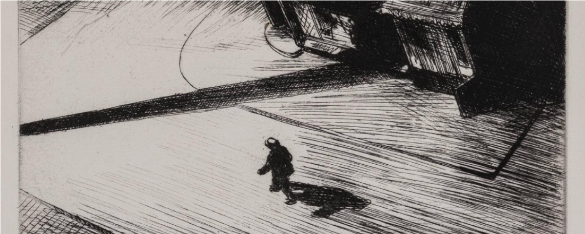 Gravura Night Shadows (1921), feita por Edward Hopper, que estará em exposição na Pinacoteca de SP. 
