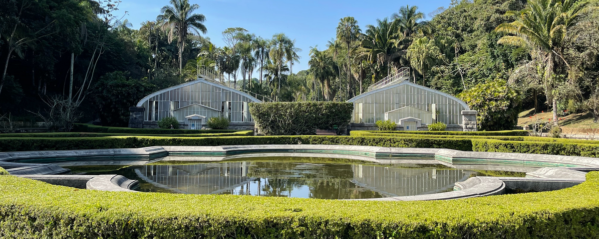 Jardim Botânico de São Paulo, com árvores e um lago ao meio.