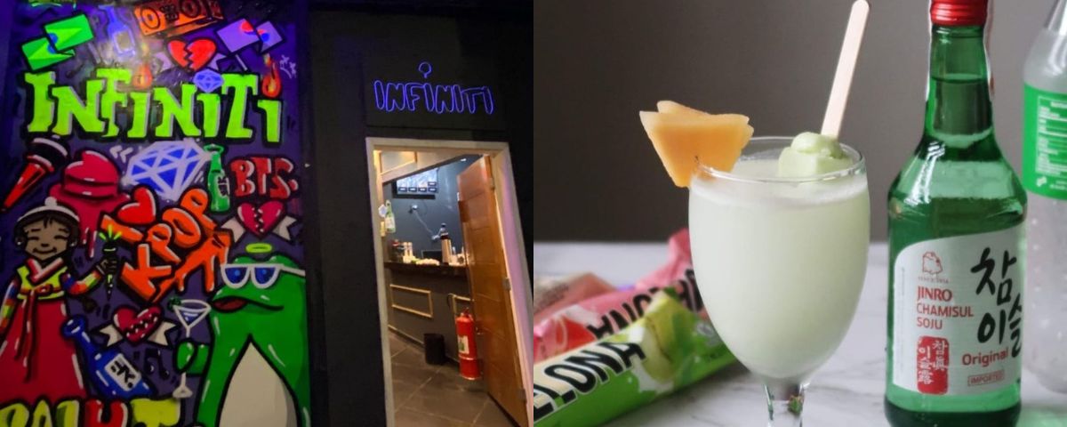 O Infiniti Bar possui paredes com desenhos de grafite e lá é possível beber drinks com bebidas japonesas.