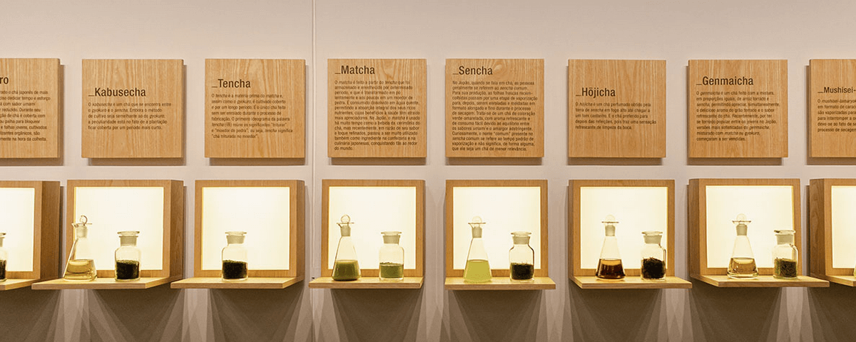 Diversos tipos de chá verde em uma das exposições no mês de fevereiro. 