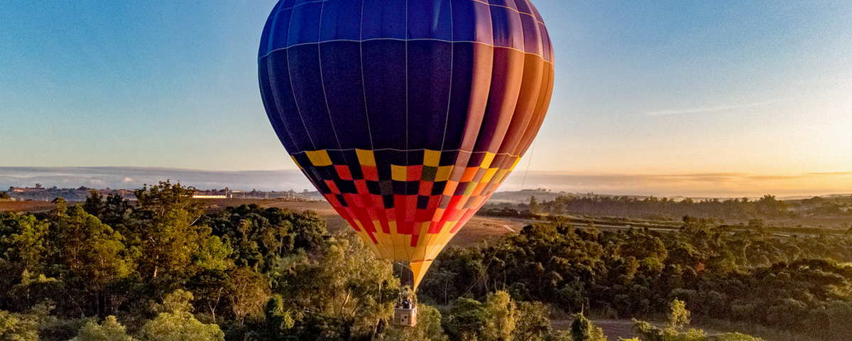 Balão sobrevoando floresta, um passeio incrível para fazer no outono 2024. 