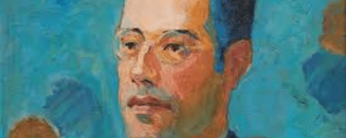 Pintura com o rosto do intelectual Mário de Andrade. 